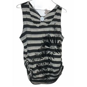 Lavish Plus • Gray Striped SSlv. Top W/ Flower Design on Front  1X